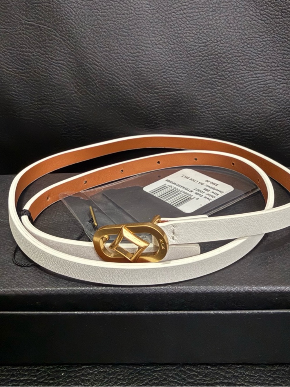 NWT MCM Spanish Calf Leather Skinny Belt Diamond Buckle 24k Gold Plated White